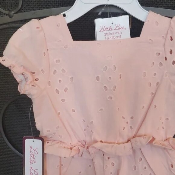 Baby Girls Little Lass Pink Eyelet Jumpsuit & Headband Size 12 18 24 months NWT - Picture 6 of 6